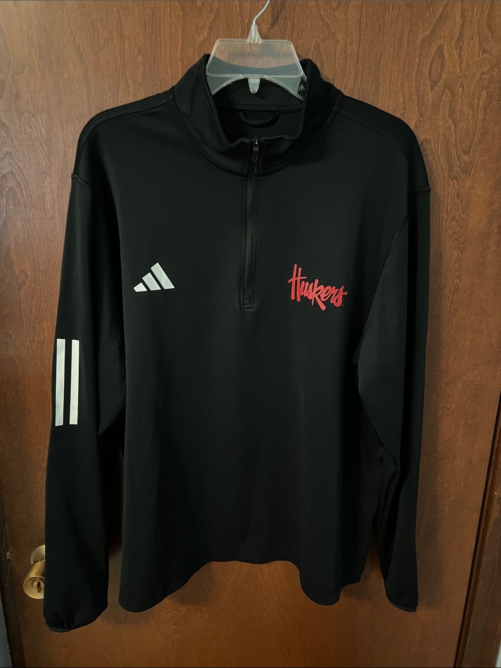 adidas Black Nebraska Quarter-Zip Pullover with Red 'Huskers' Script